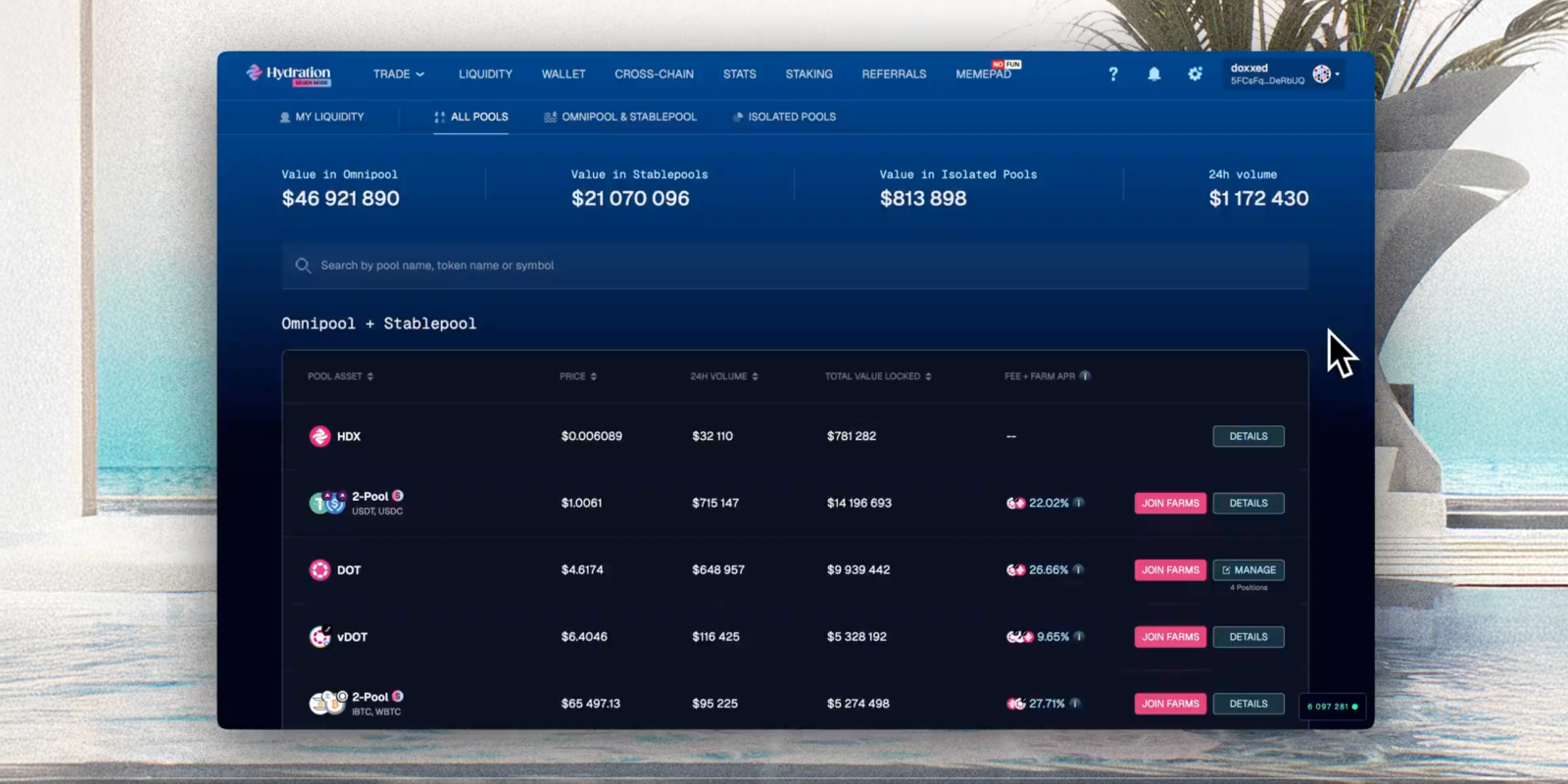 Image of Hydration Omnipool's user interface