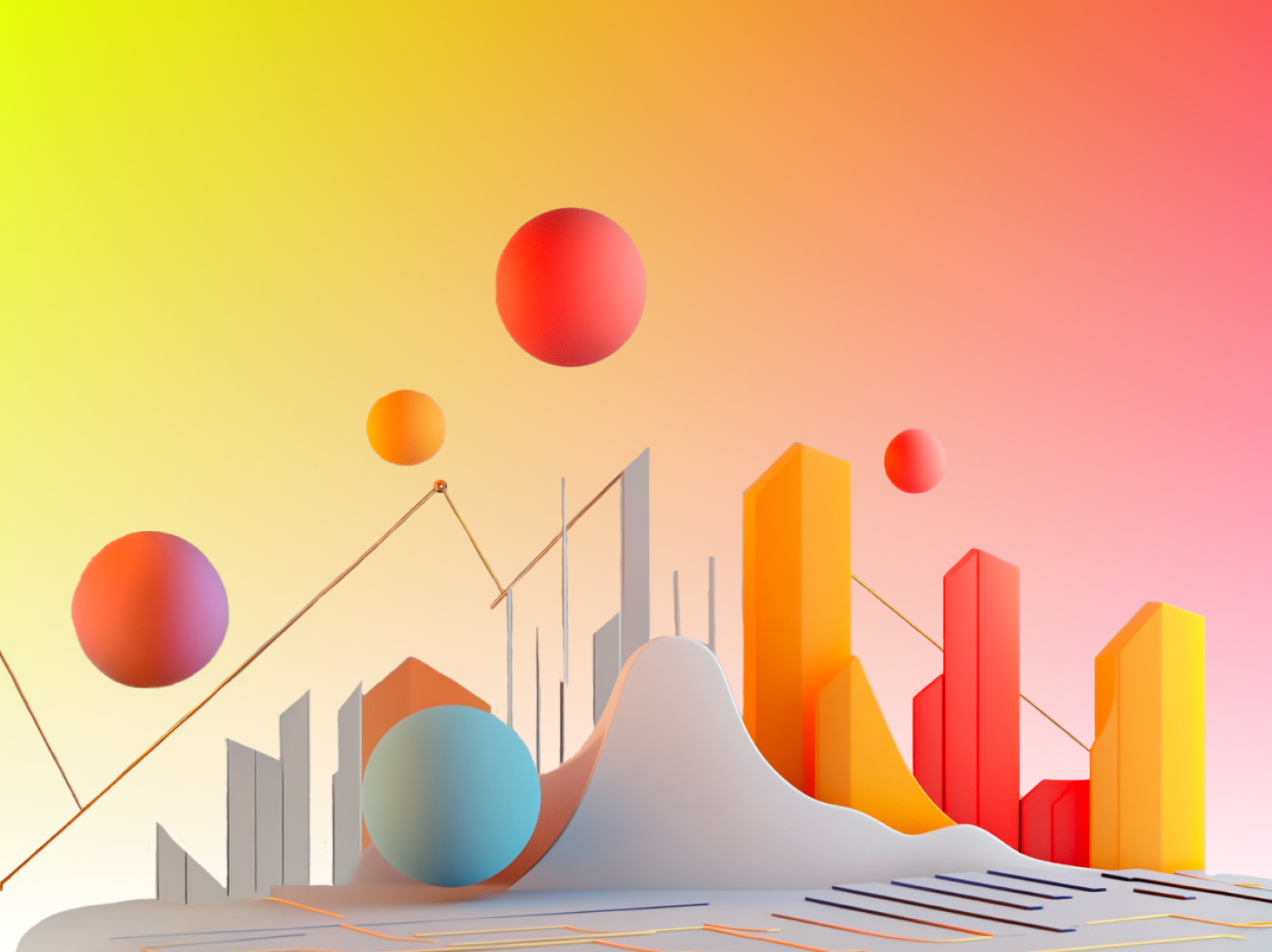 Abstract spheres and columns representing a DeFi chart