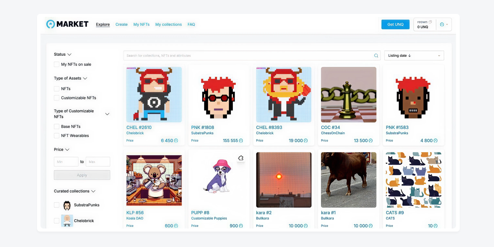 NFTs in Unique marketplace powered by Polkadot