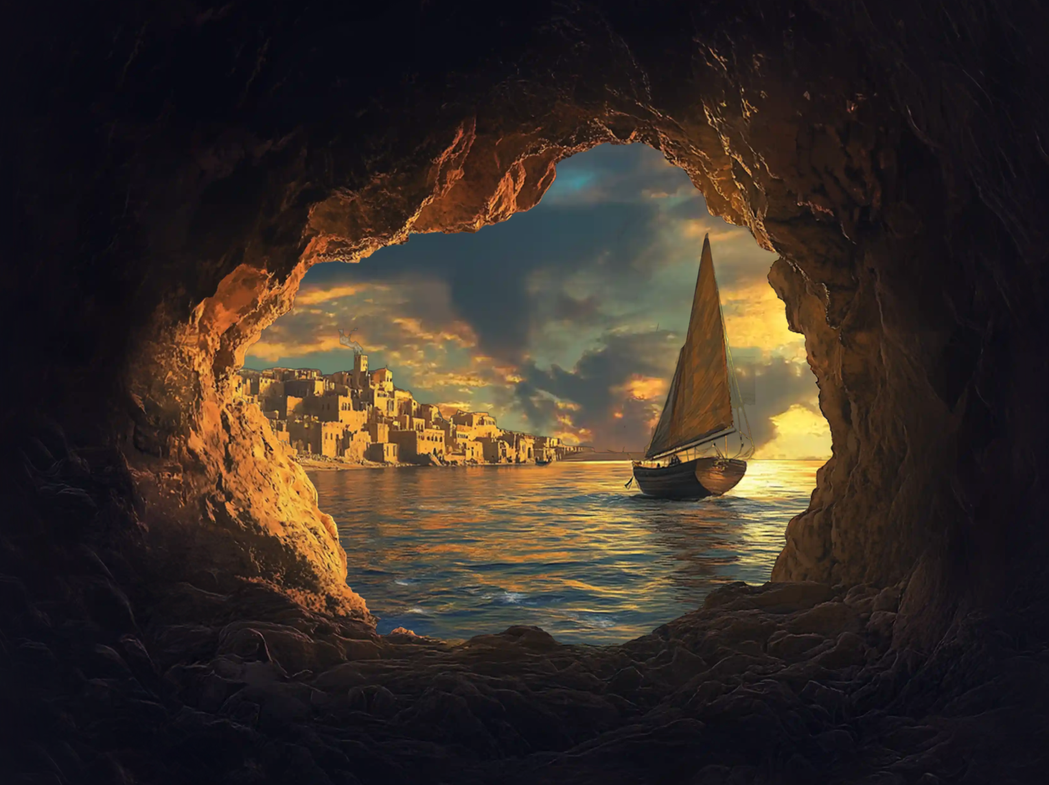 evrloot game image ship in harbour at sunset