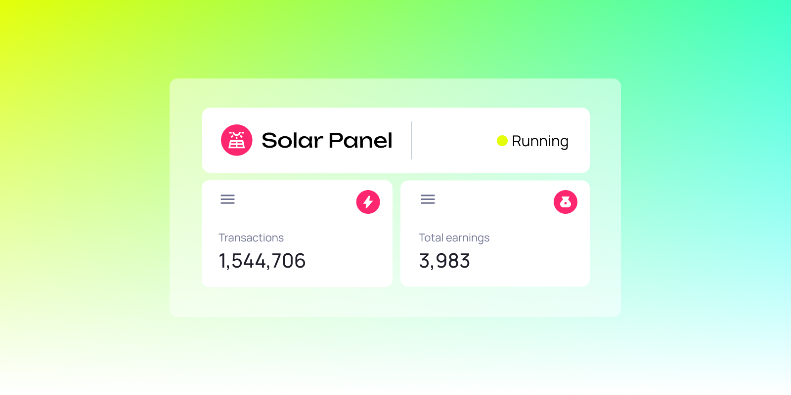 Solar panel dashboard displaying blockchain-based energy transactions and earnings in DePIN model.