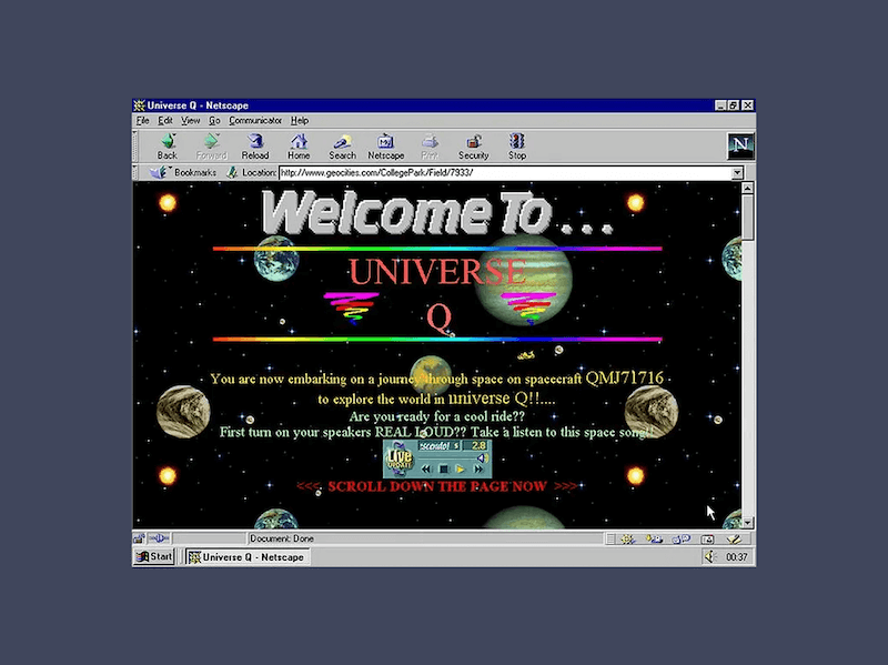 screenshot of 90s website with netscape navigator